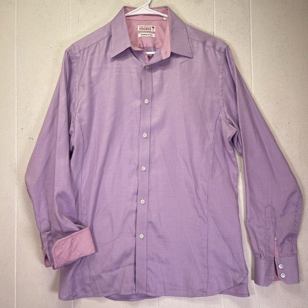 Ted‎ Baker Endurance Dress Shirt Men 16 Purple Casual Flip Cuff